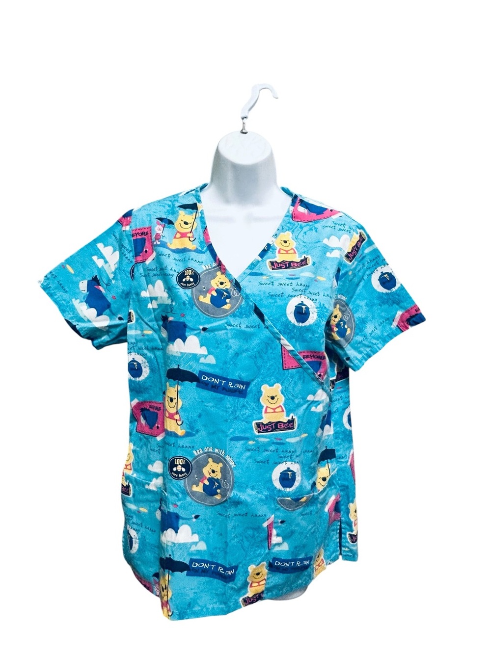 Disney Winnie the Pooh Blue Uniform Scrub Top Size S